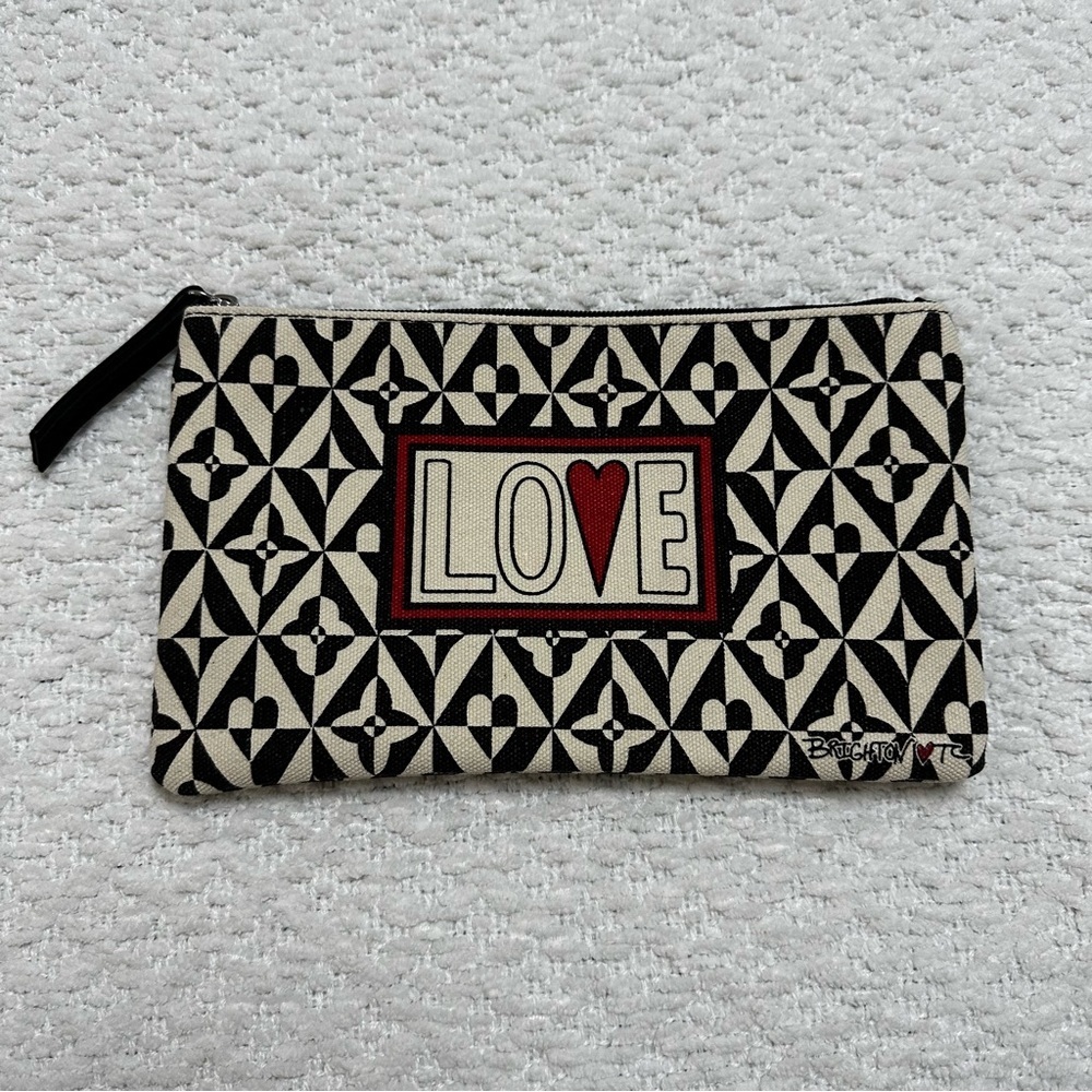 Brighton Tom Clancy Fashionista LOVE Canvas Zip Top Pouch Makeup Accessories Bag